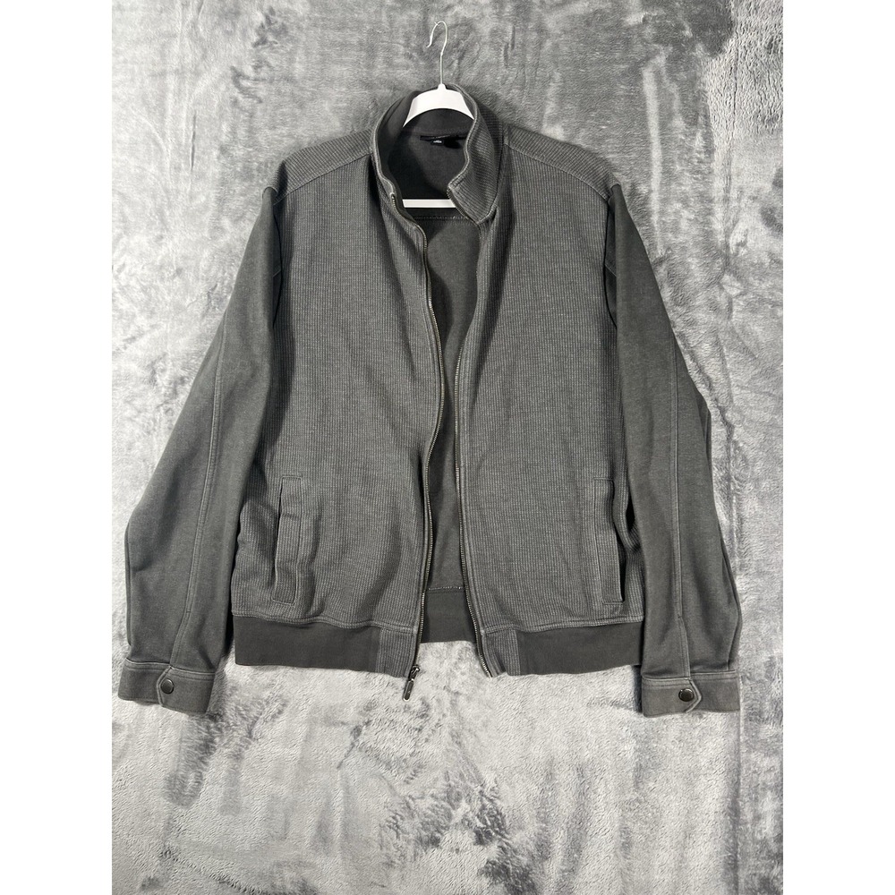 Marc Anthony Mens XL Gray Waffle Knit Mixed Media Full Zip Mock Neck Jacket